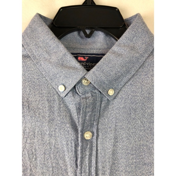Vineyard Vines Mens Whale Shirt Size Large Slim Fit 100% Cotton Solid Blue A74 - Picture 5 of 8